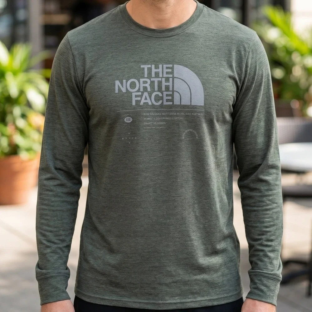 The‎ North Face Mens Long Sleeve T-Shirt Heathered Green Classic Fit NF0A4M7E